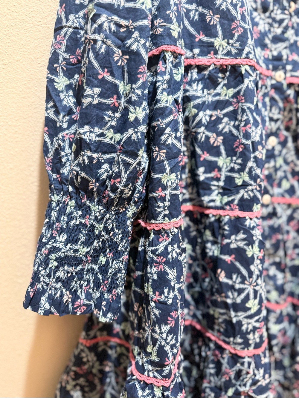 Simply Southern Navy Floral Button-Front Tiered Tunic with Pink Trim - Picture 2 of 3